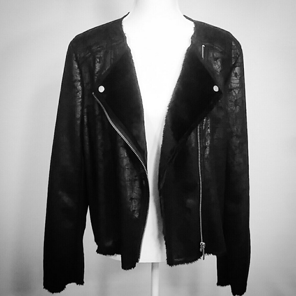 NWT Michael Kors Black  Faux Fur Moto Jacket - Picture 2 of 8